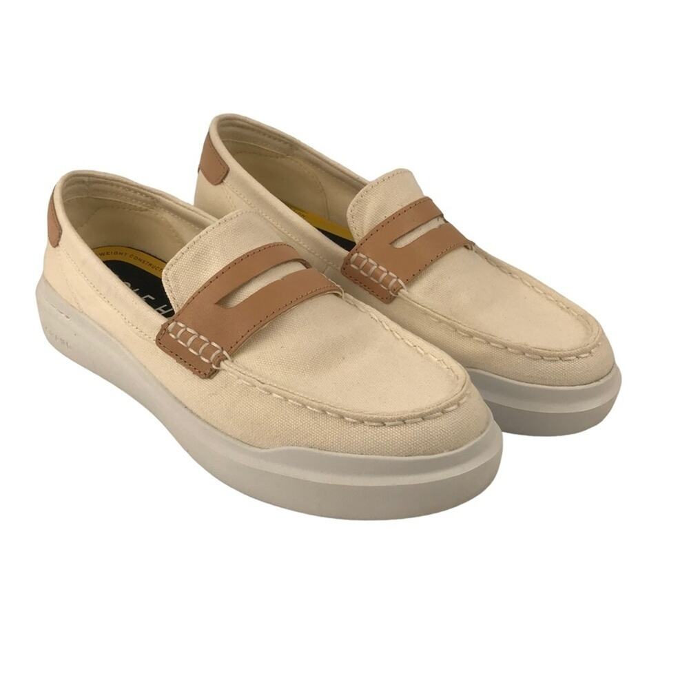 Cole Haan Boat Shoes Light Weight Grand 360 Slip On Canvas Cream Womens size 8B